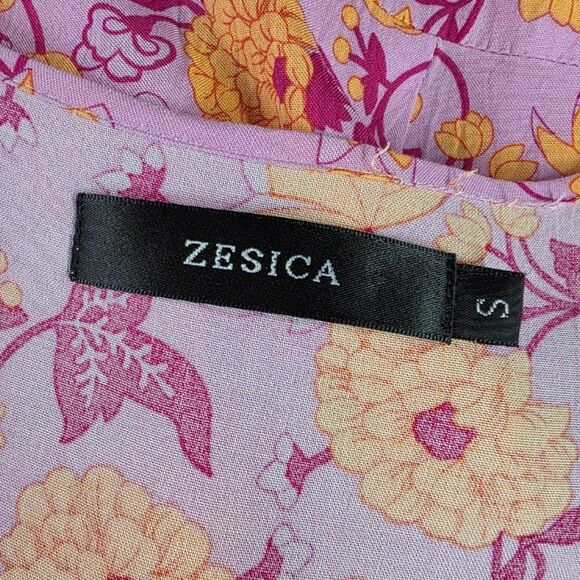 ZESICA Pink & Orange Floral Bohemian Wrap V-Neck Ruffle Flowy Midi Dress Size S - Picture 11 of 11